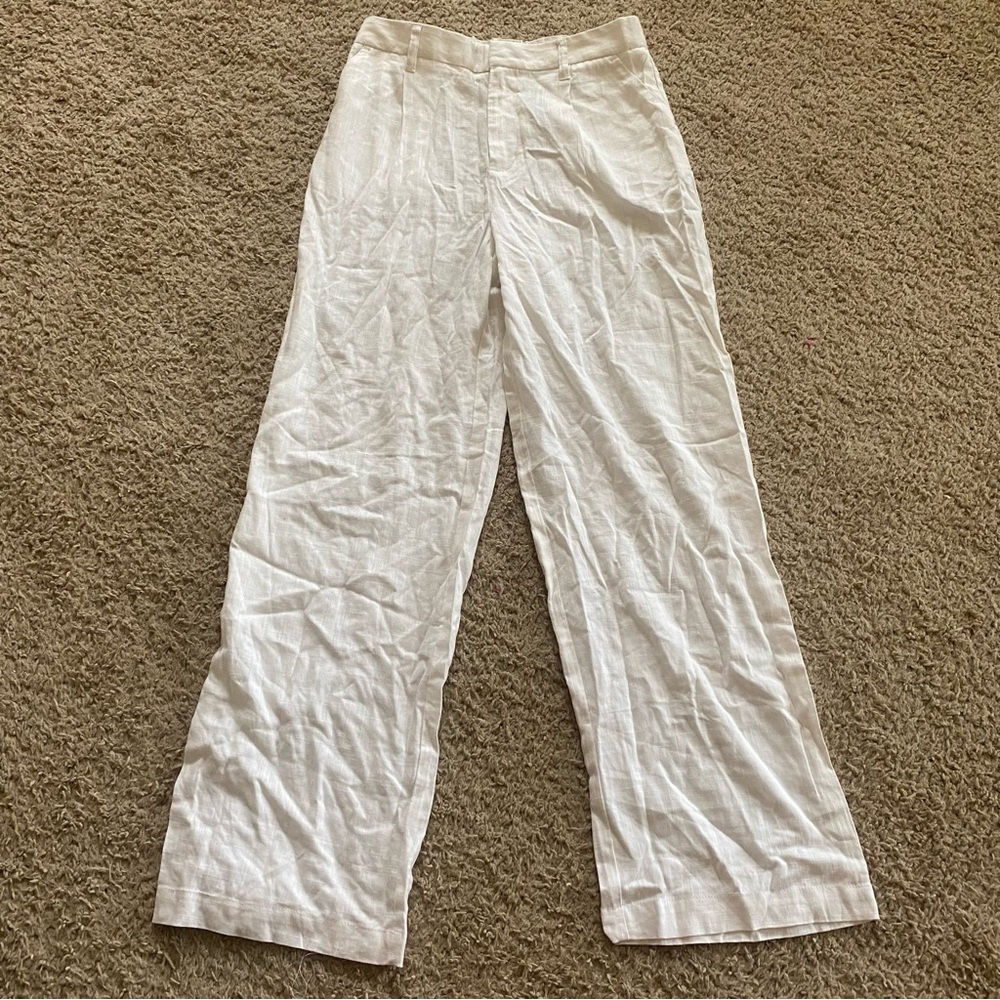 White Linen Wide-Leg Pants